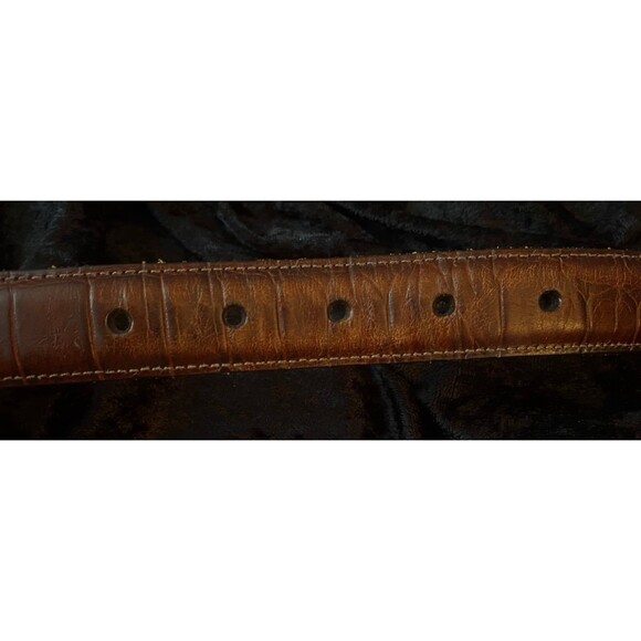 Disney Mickey & Co By Brighton Brown Statement Belt Silver Mickey Train Buckle - Picture 9 of 11